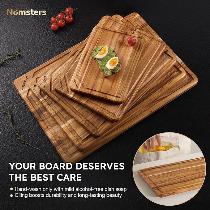 5 Pack Teak Wood Cutting Board Set - Image 8