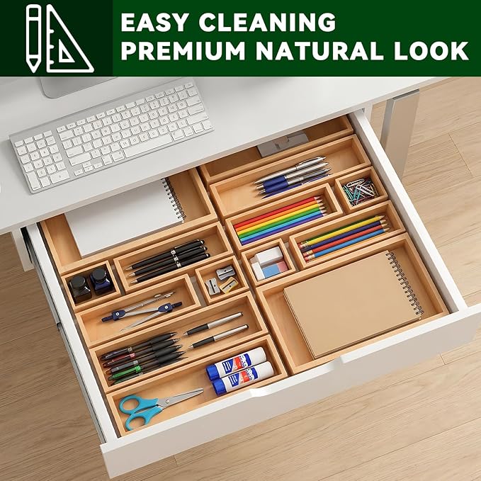 Bamboo Drawer Organizer 14 Pcs for Kitchen Multi-purpose Storage Dividers for - Image 8