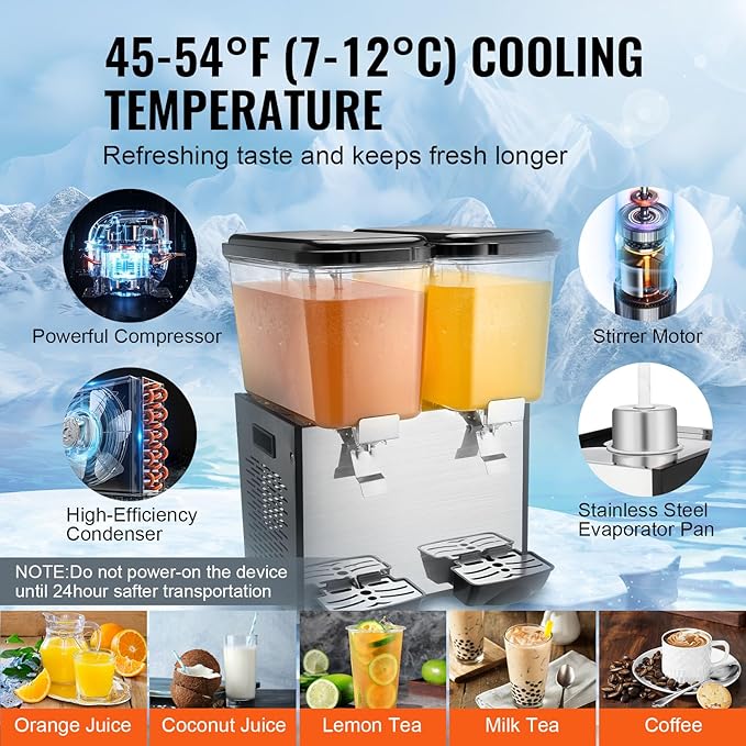 VEVOR Commercial Beverage Dispenser, 2 Tanks 18 L / 19 QT Per Tank Juice - Image 3