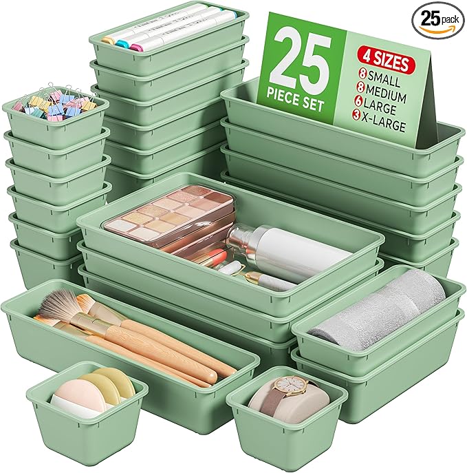 KEMETHY 25 PCS Plastic Drawer Organizers Set, 4 Sizes Vanity Organizer by KEMETHYFocusesonCreatingEfficientStorageProductswithQualityMaterials