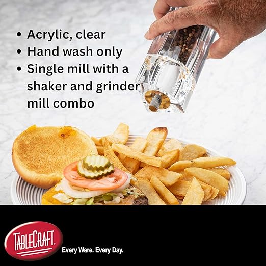 TableCraft 11832, Acrylic Salt and Pepper Mill Combo, 2-in-1 Grinder and Shaker - Image 4