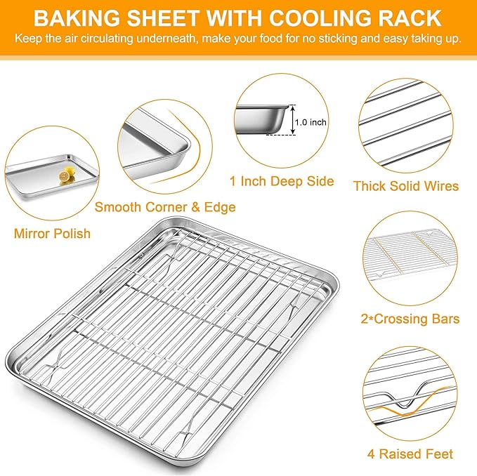 Homikit Baking Sheet with Wire Rack, Metal Baking Tray Jelly Roll Pan with - Image 6