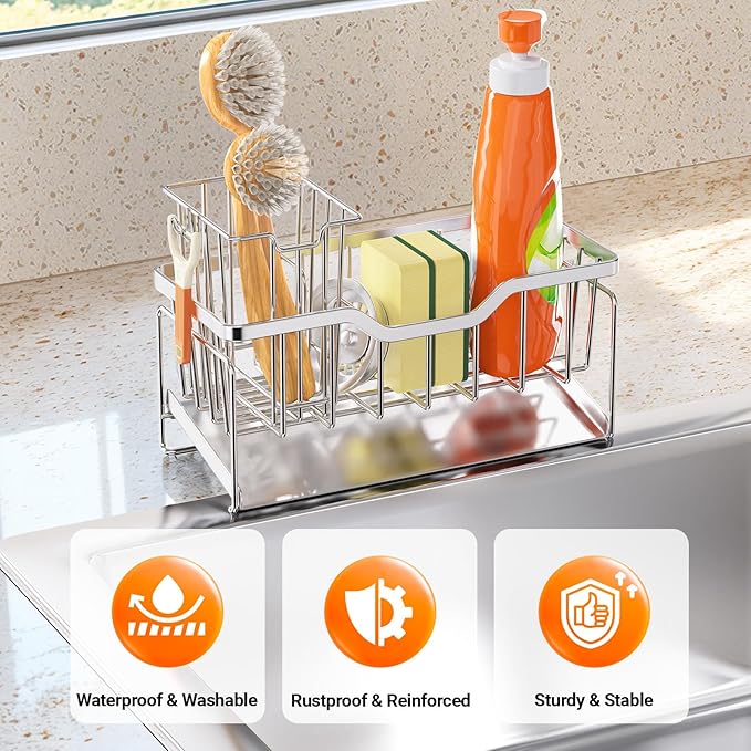 StorageRight Kitchen Sink Caddy Organizer, Rustproof Sponge Holder - Image 3