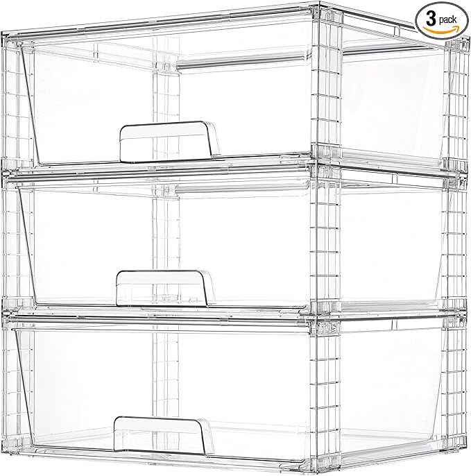 Vtopmart 3 Pack Large Stackable Storage Drawers, Easily Assemble Clear Acrylic by Vtopmart