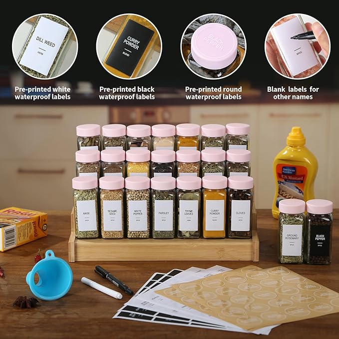 36 Glass Spice Jars with Labels, Spice Jar Set, 4oz Seasoning Containers - Image 2
