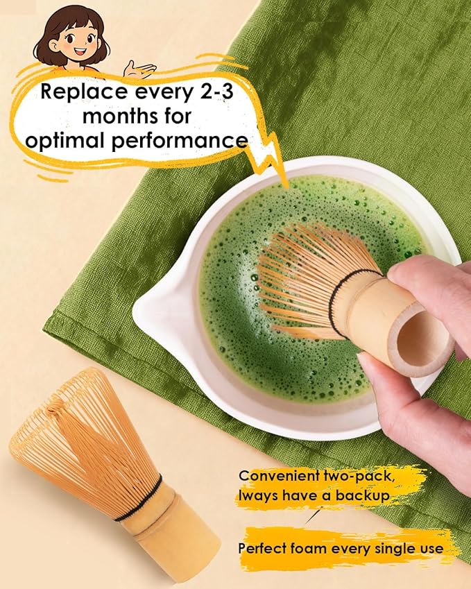 Bamboo Matcha Whisk Set with 2-pack 100% Natural Bamboo matcha Whisk, Tea Scoop - Image 2