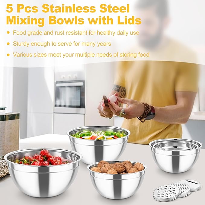 TeamFar Mixing Bowls, Stainless Steel Salad Serving Bowl - Image 6