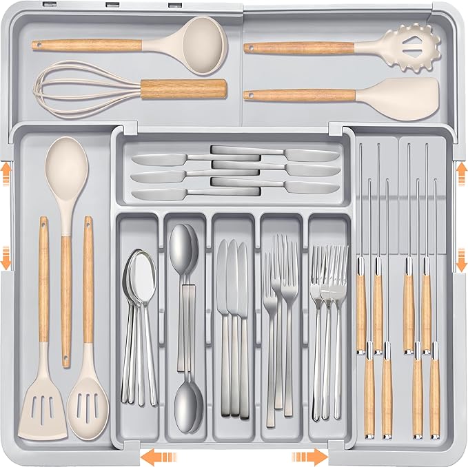 Silverware Drawer Organizer for Kitchen, Adjustable Utensil Drawer Organizer by HOMECOR