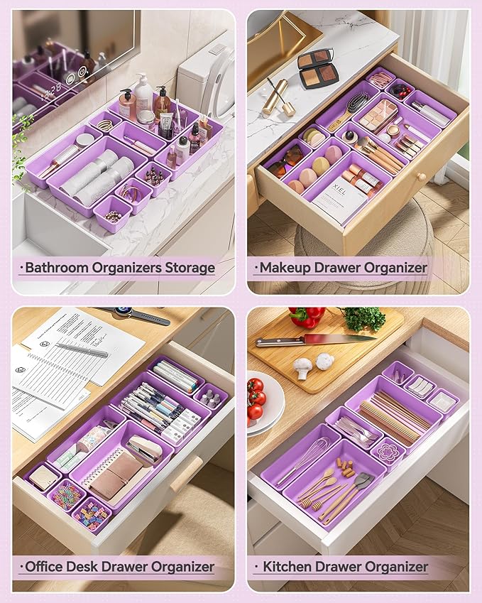 KEMETHY 25 PCS Plastic Drawer Organizers Set, 4 Sizes Vanity Organizer - Image 4