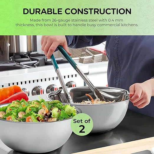OCS Parts 5 Quart Mixing Bowls | Set of 2 | 11.25-Inch Stainless Steel - Image 3