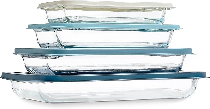 COOK WITH COLOR 8-Piece Deep Glass Baking Dish Set with Plastic Lids – by CookwithColor