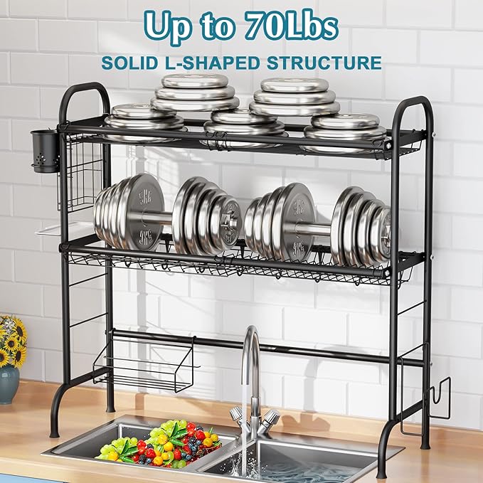 HOWDIA 3-Tier Over The Sink Dish Drying Rack, Stainless Steel Dish Rack - Image 6