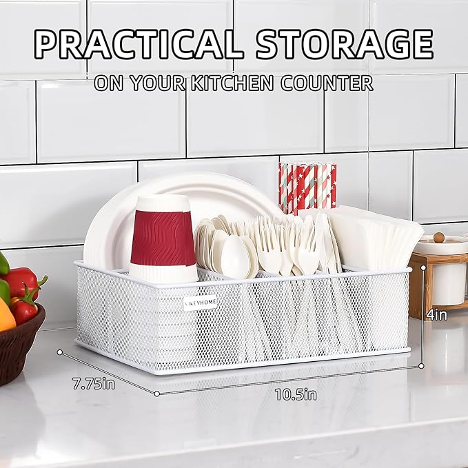 VIKEYHOME Paper Plate Organizer, Metal Silverware Caddy - Image 4