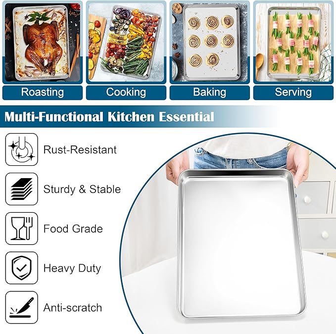 E-far Baking Sheet with Wire Rack, Large Stainless Steel Cookie Sheets Pan & - Image 4