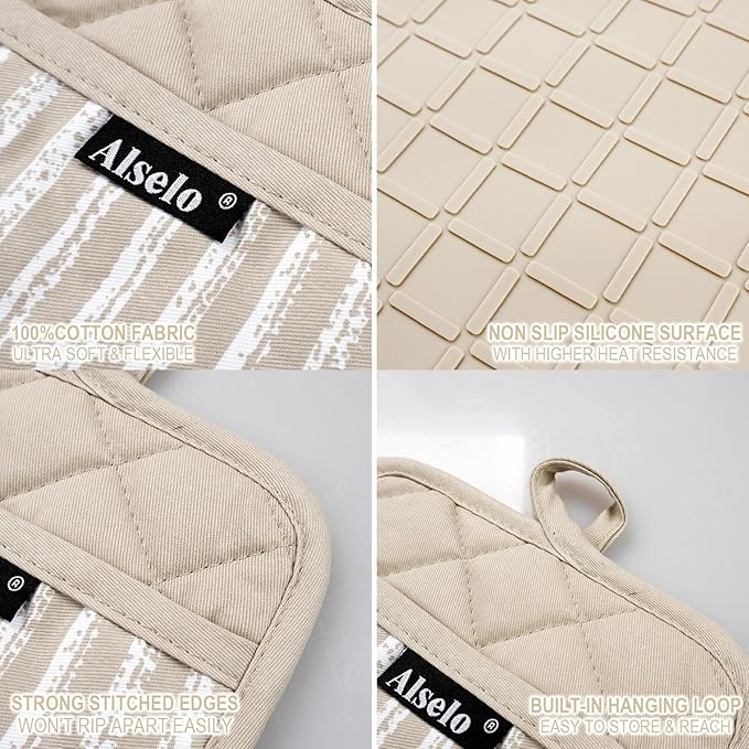 Alselo Silicone Pot Holders Set of 3 Heat Resistant & Non Slip Potholders - Image 3
