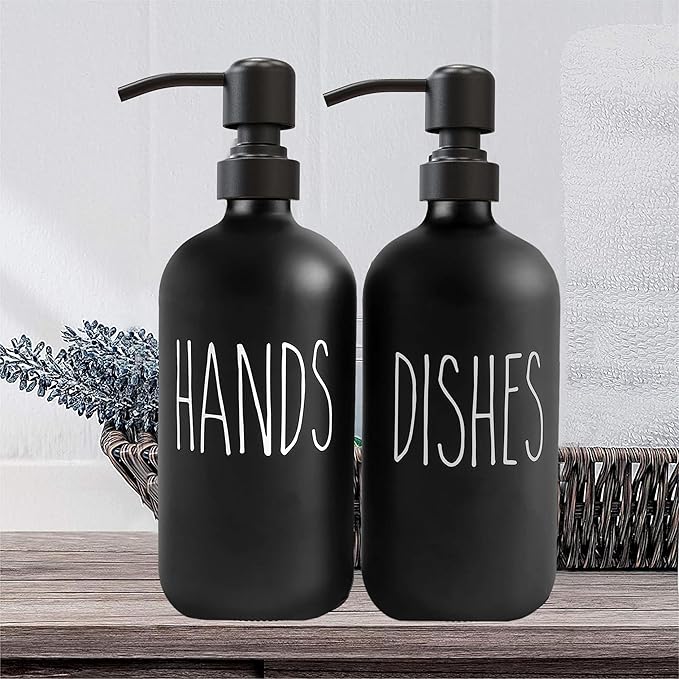 Sunrise Premium 16 OZ Thick Black Glass Soap Dispenser, Matte Black Stainless - Image 6