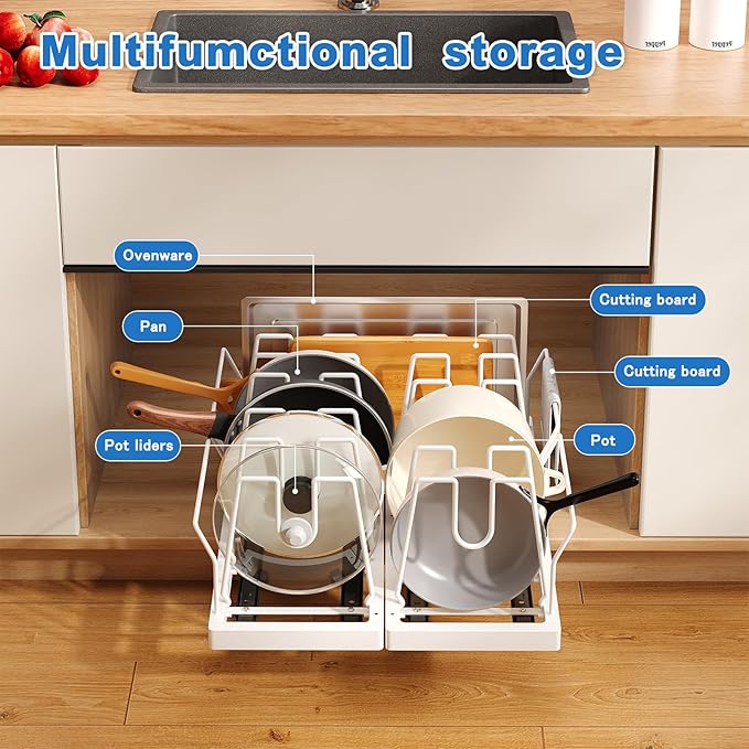 Mustorn 2 Pack Pots and Pans Organizer Under Cabinet, 21.6" Deep Pull Out Pot - Image 2