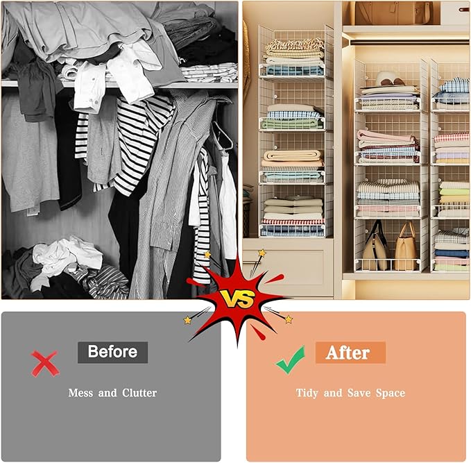 5-Tier Stackable Closet Storage Shelves, Closet Organizers and Storage Basket - Image 8