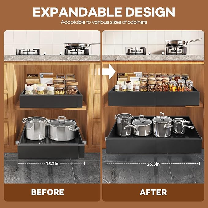 Seinloes 2 Pack Expandable Pull Out Cabinet Organizer 21"Deep - Image 4