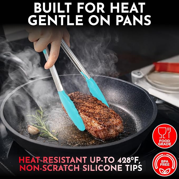 Kitchen Tongs with Silicone Tips Set of 3 Heat Resistant Tongs - Image 5
