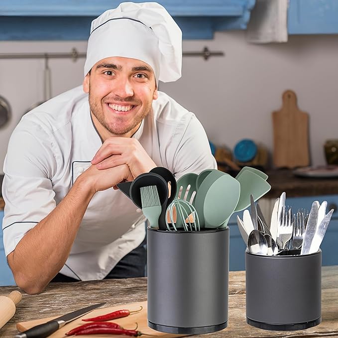 LIBODOUR Kitchen Utensil Holder Extra Large Rotating - Image 3