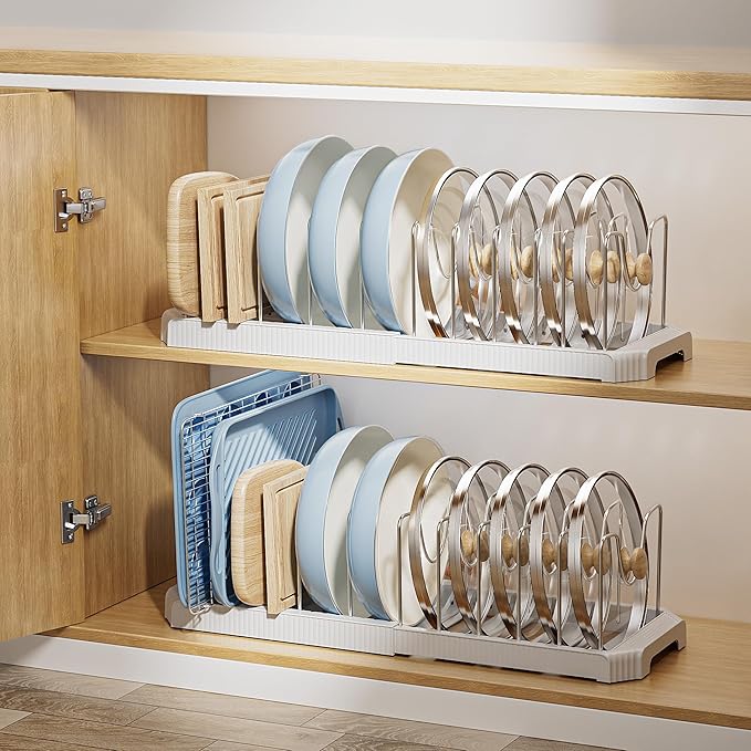 MUDEELA Pot Lid Organizer Rack for Cabinet, Expandable Pots and Pans Organizer - Image 8