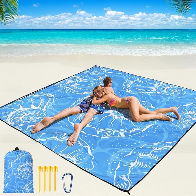 WIWIGO Beach Blanket Waterproof Sandproof Beach Mat 79" X 83"/10'x9'for 2-8 by WIWIGO