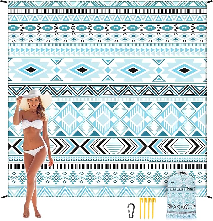 WIWIGO Beach Blanket Waterproof Sandproof Beach Mat 79" X 83"/10'x9'for 2-8 - Image 6