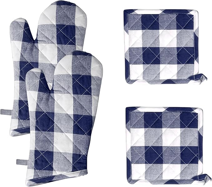 Native Fab Buffalo Plaid Check Oven Mitts and Pot Holders Set of 4, 100% Cotton by NativeFab