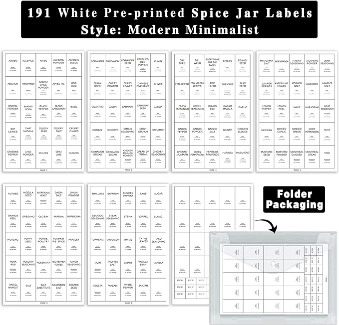GPOVVIMX 191 Spice Jar Labels Preprinted Minimalist Stickers - Image 3