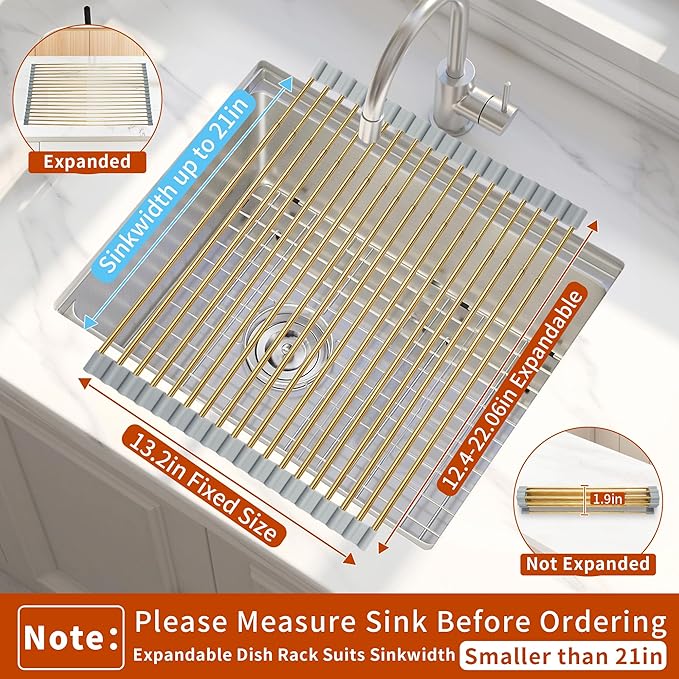 Golden Expandable Roll-UP Dish Drying Rack-Large 304 Stainless Steel Dish - Image 2