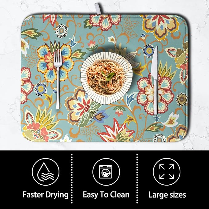 Boho Floral Kitchen Dish Drying Mat - Image 4