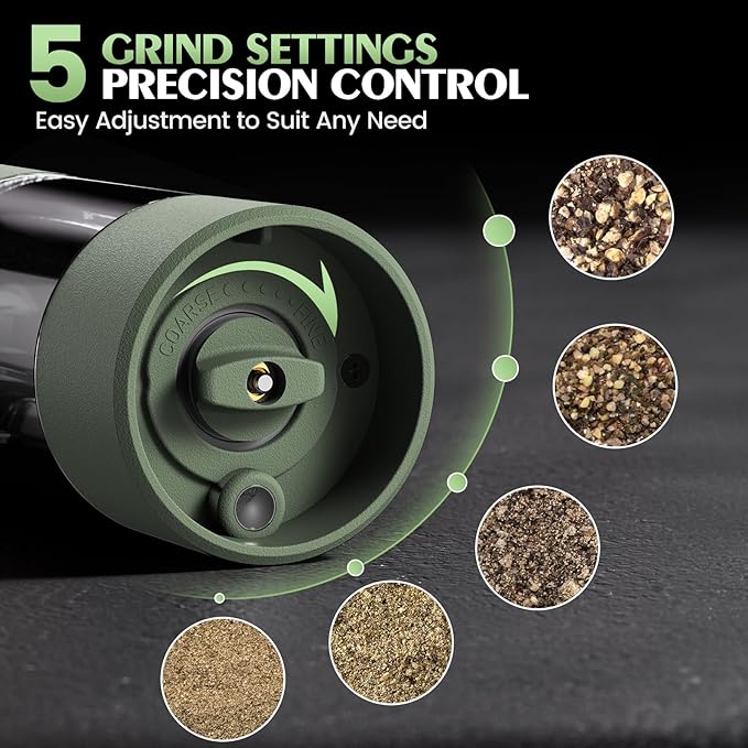 Salt and Pepper Grinder Set Mom Gifts, Electric Automatic Green Salt Pepper - Image 2