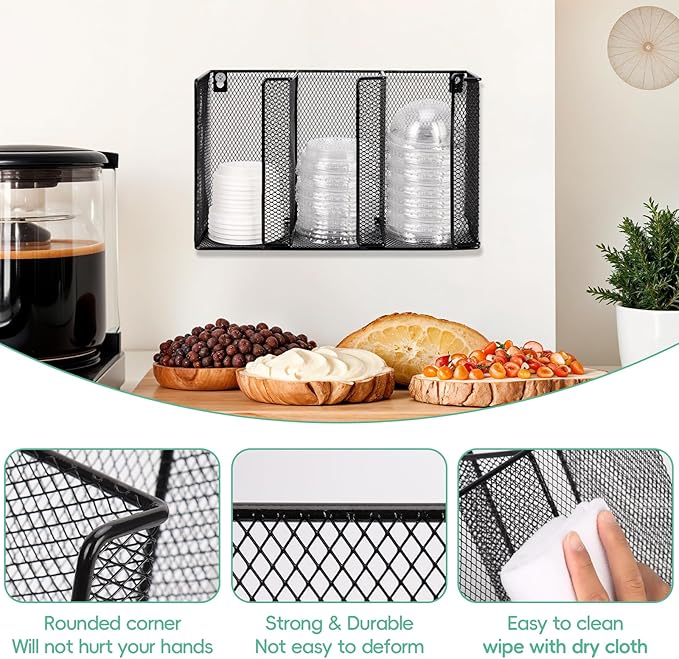Wall Mount Coffee Cup Lid Holder Organizer 3 Compartments Coffee Cup Lid - Image 3