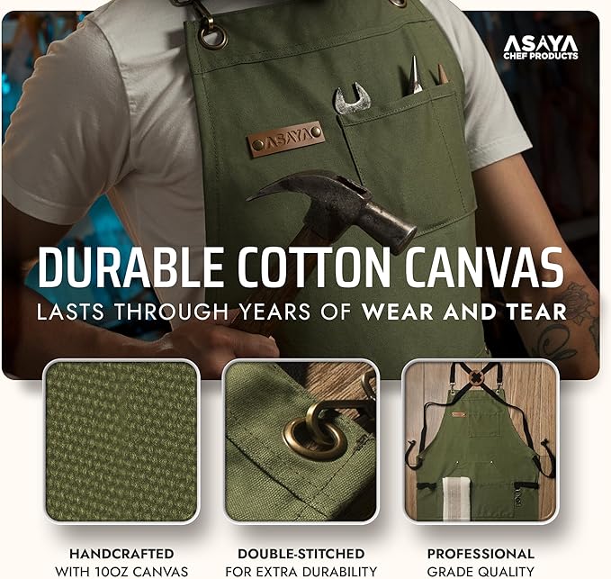 Asaya Chef and BBQ Apron with Bottle Opener and Hand Towel - 10oz Cotton Canvas - Image 3