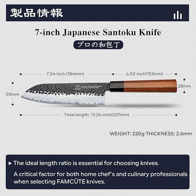 FAMCÜTE Santoku Knife 7 inch, Hand Forged 5 Layers 9CR18MOV High Carbon Steel - Image 3
