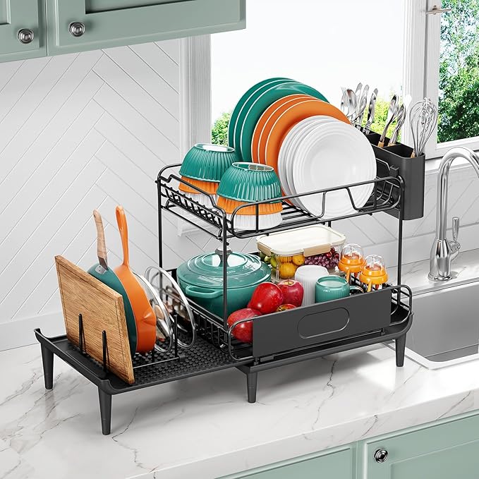 Urackify Dish Drying Rack for Kitchen Counter, Expandable 2 Tier Dish Rack - Image 8