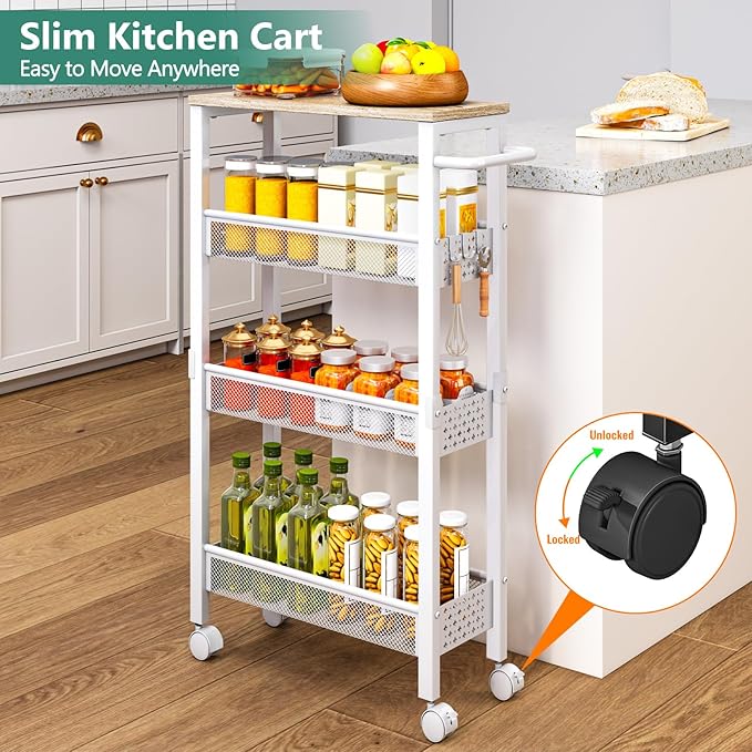 Vivihomety Utility Slim Storage Cart, 4 Tier Small Rolling Kitchen Laundry Room - Image 2