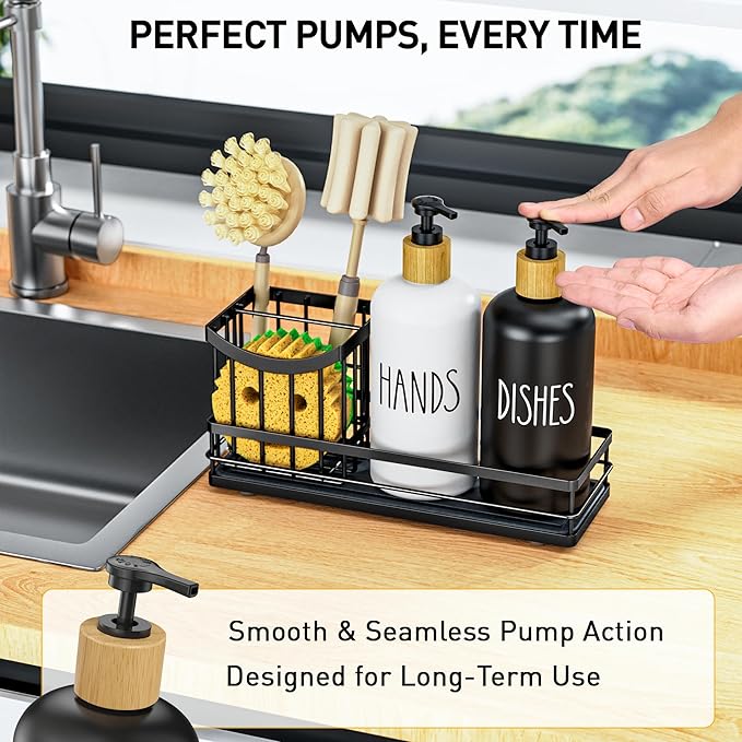 Moforoco Kitchen Dish Soap Dispenser Set, 16OZ Glass Bottle, Hand and Dish Soap - Image 5