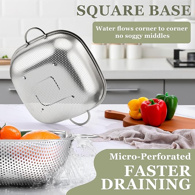 E-far 6QT Stainless Steel Colander - Image 3