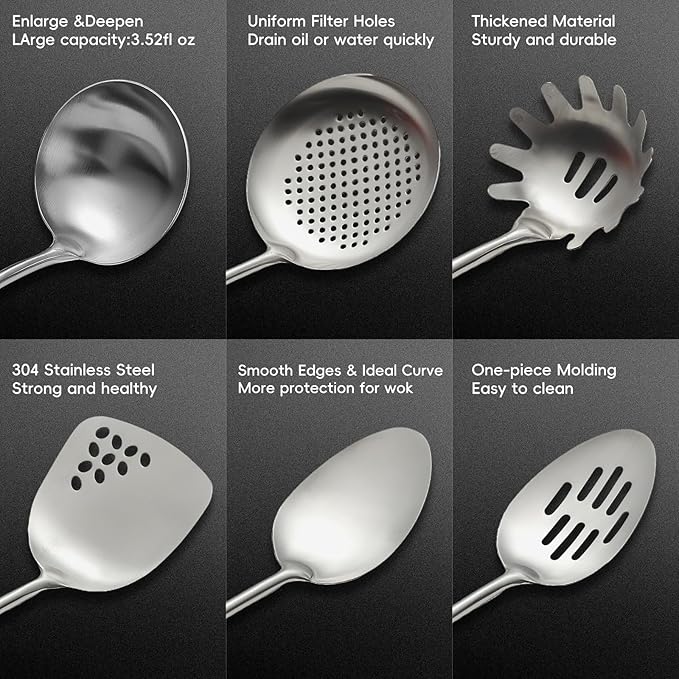 Izurok 18/10 Stainless Steel Kitchen Utensils Set, 6 Piece Cooking Utensils - Image 4