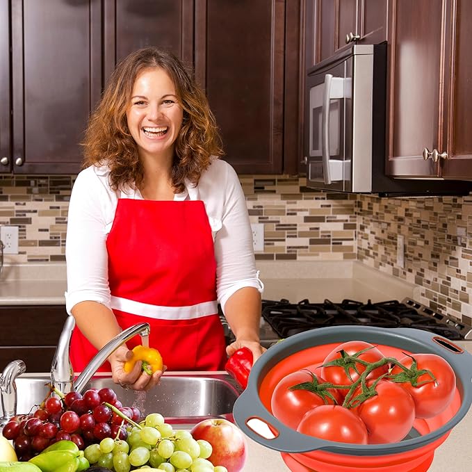 Red Round Silicone Collapsible Colander – Silicone Round Kitchen Strainers - Image 7
