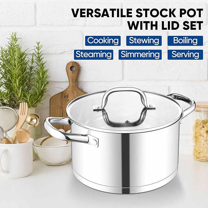 TeamFar 5 QT Stock Pot, Tri-ply Bottom Stainless Steel Stockpot Cooking Soup - Image 7
