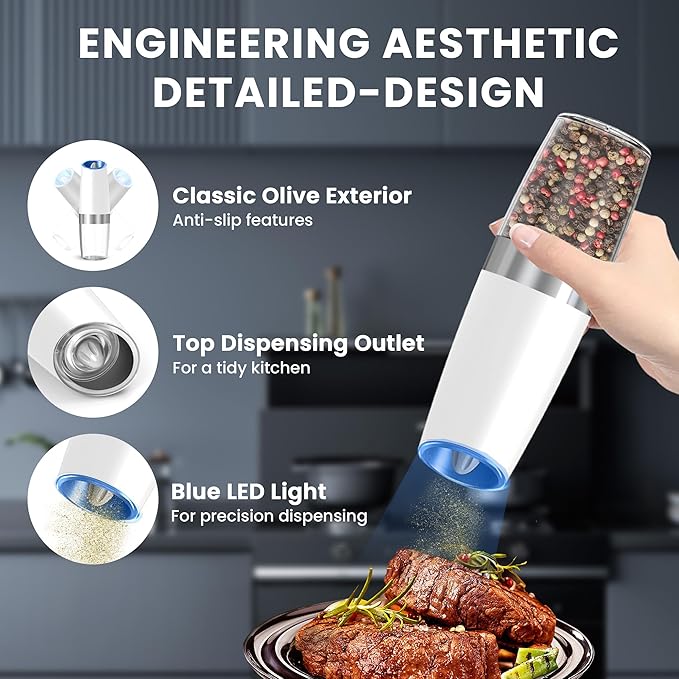 UNNEES Gravity Electric Salt and Pepper Grinder set of 2, Automatic Salt And - Image 4