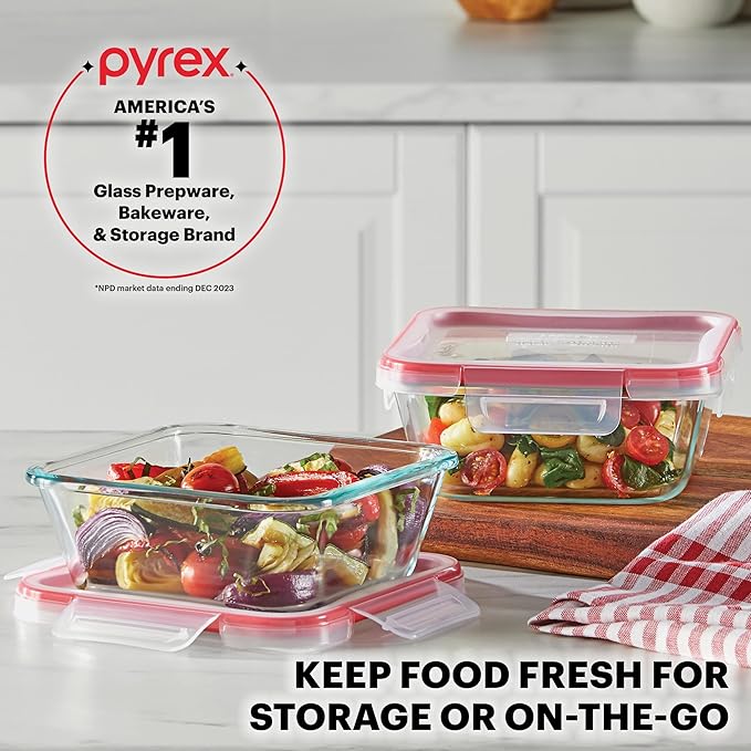 Pyrex Freshlock Mixed Sized Airtight Glass Food Storage Container Set, Non Toxic - Image 6