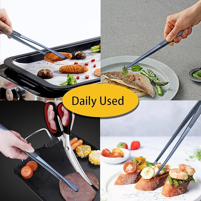 JETKONG 2 Pcs 12-Inch Cooking Tweezer Tongs Stainless Steel Kitchen Tweezers - Image 5