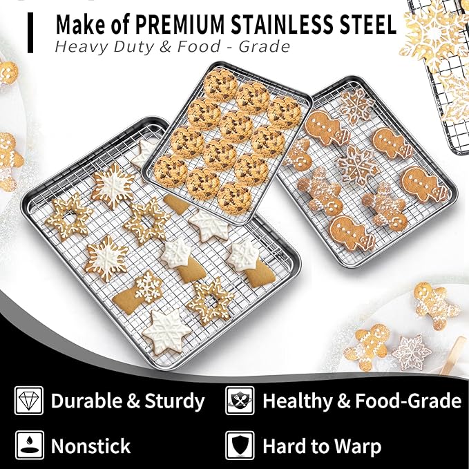 CEKEE Baking Sheet with Wire Rack Set of 6, Stainless Steel Stainless Steel - Image 3