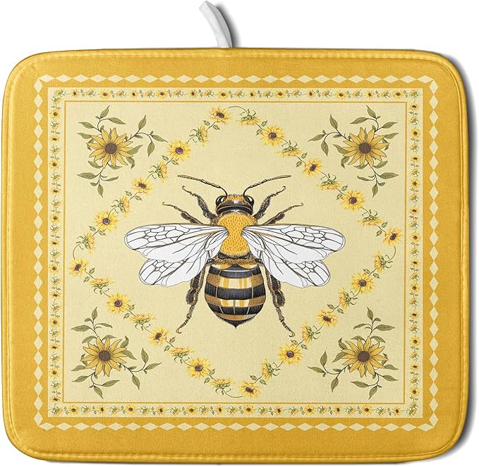 Giwawa Sunflower Bee Dish Drying Mat, Summer Rustic Sunshine Floral Dish by Giwawa