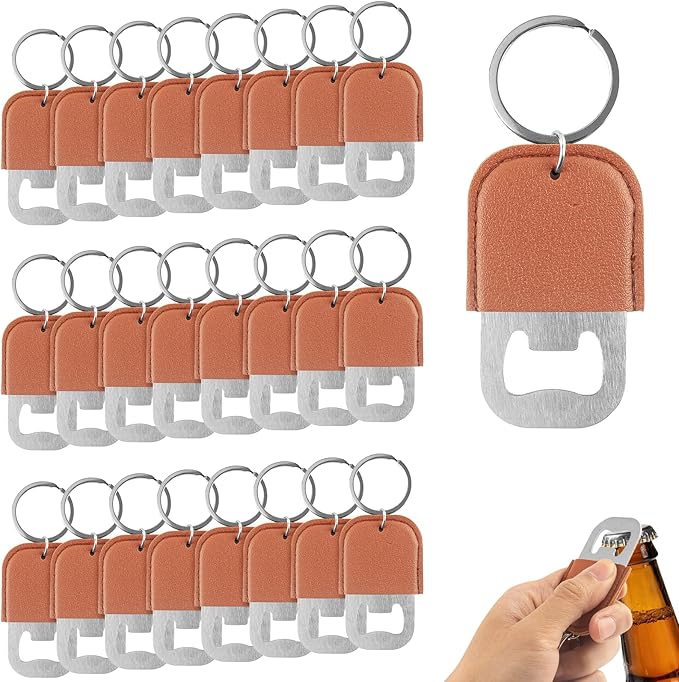 24 Pack Leather Bottle Opener, Bulk Bottle Opener Keychain, Blank PU Leather by Unknown