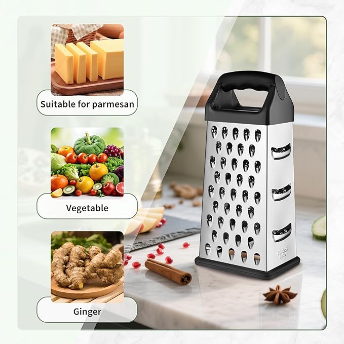Cheese Grater, 9 IN Size 4-Sided Stainless Steel Grater, Food Shredder - Image 4
